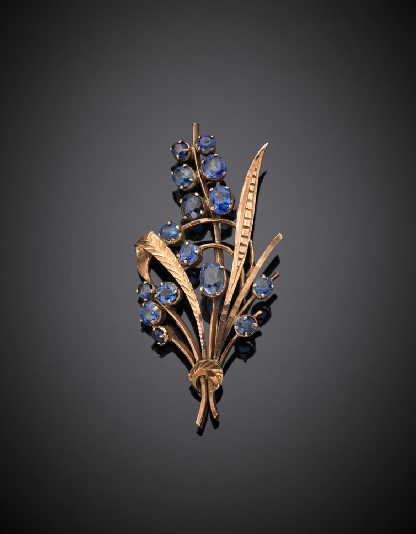 Spilla floreale in oro rosso 333/1000, zaffiri ovali e (1 of 1)