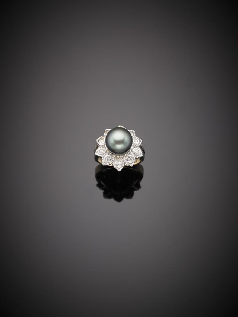 Anello con perla Tahiti e diamanti, g.8,90 misura 11/51 (1 of 1)