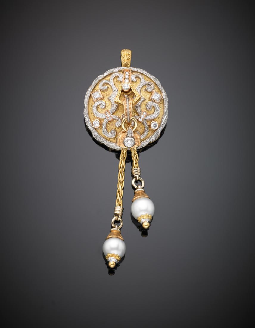 CAZZANIGA  Spilla/pendente in oro bianco, giallo e rosa (1 of 1)