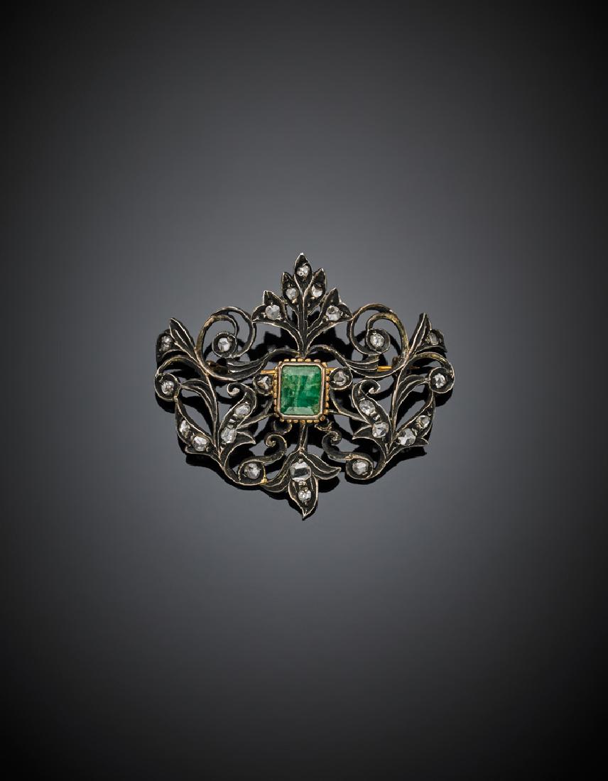 Spilla floreale in oro giallo, argento smeraldo e (1 of 1)