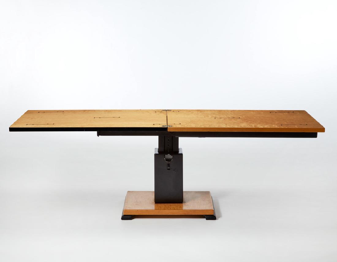 Otto Wretling (1876 - 1971) Exensible and adjustable: Otto Wretling (1876 - 1971) Exensible and adjustable table "Idealbordet typ. 3". Sweden, 1936 ca.Ebonized wood and metal. Bearing metal label of manufacturer (cm 11,5x76x68) (minor defects) Tavolo all