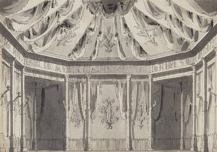 Alessandro Sanquirico (Milano 1777 - 1849)(attr.): Alessandro Sanquirico (Milano 1777 - 1849)(attributed) "Stage set drawing of an interior" pen and black ink washed gray over traces in black pencil (mm 205x290) framed(attr.) "Scenografia d'interno" p