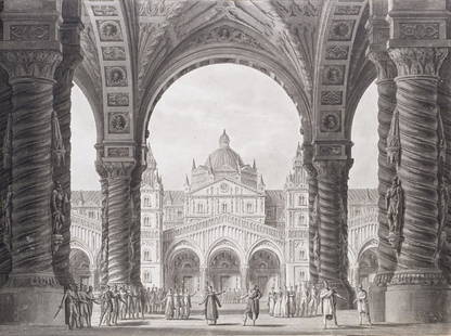 Alessandro Sanquirico (Milano 1777 - 1849)"Sala in un: Alessandro Sanquirico (Milano 1777 - 1849)"Sala in un Castello della Danimarca" stage set design for the melodrama The Two Valdomiri, represented at the Scala in the Carnival of 1818, pen and brown in