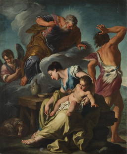 Antonio Balestra (Verona 1666 - Verona 1740)(attr.)Teti: Antonio Balestra (Verona 1666 - Verona 1740)(attr.)Thetis anointing the little Achilles with ambrosia (?)oil on canvas 95x78 cm.framed(attr.)Teti unge il piccolo Achille con l'ambrosia (?)olio su tela