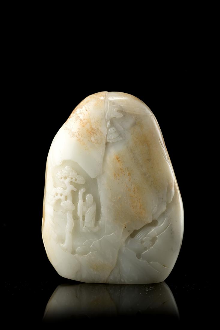 A mutton-fat jade boulder carved with a sage in a (1 of 1)