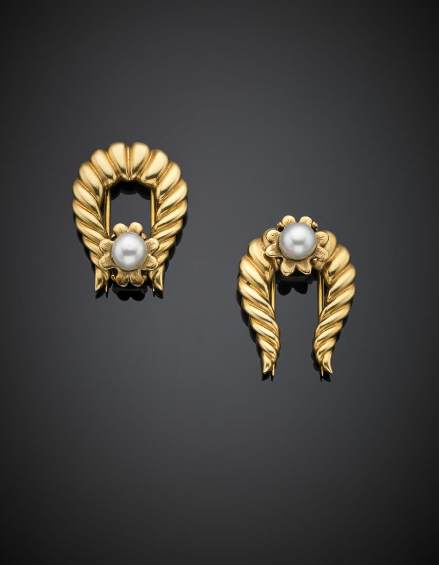 Yellow gold corkscrew double brooch accented with two (1 of 1)