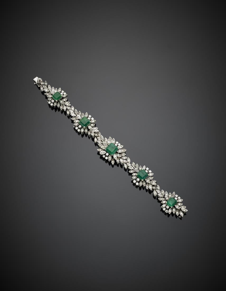 Round diamond and carré emerald white gold floral (1 of 1)