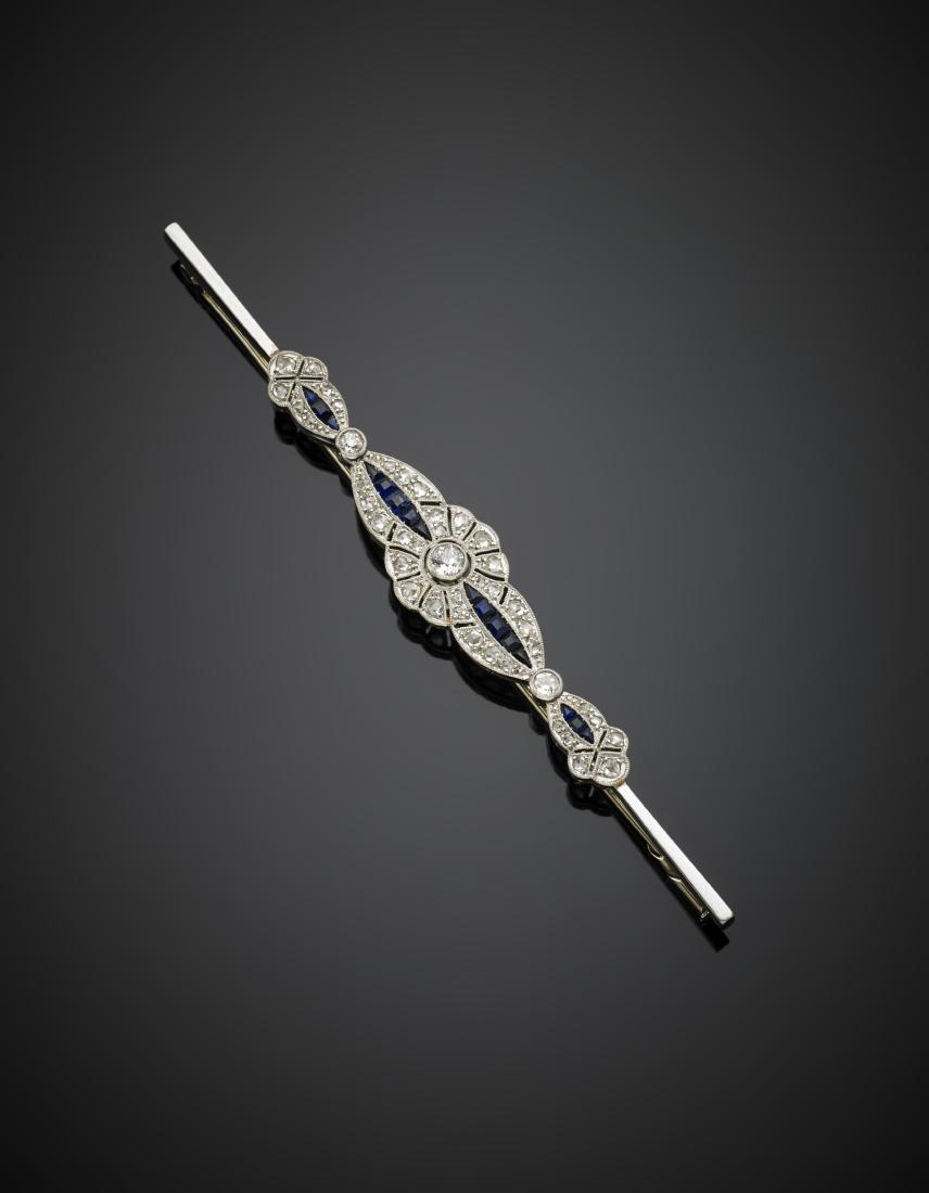 Round and rose cut diamond, calibré sapphire, platinum (1 of 1)