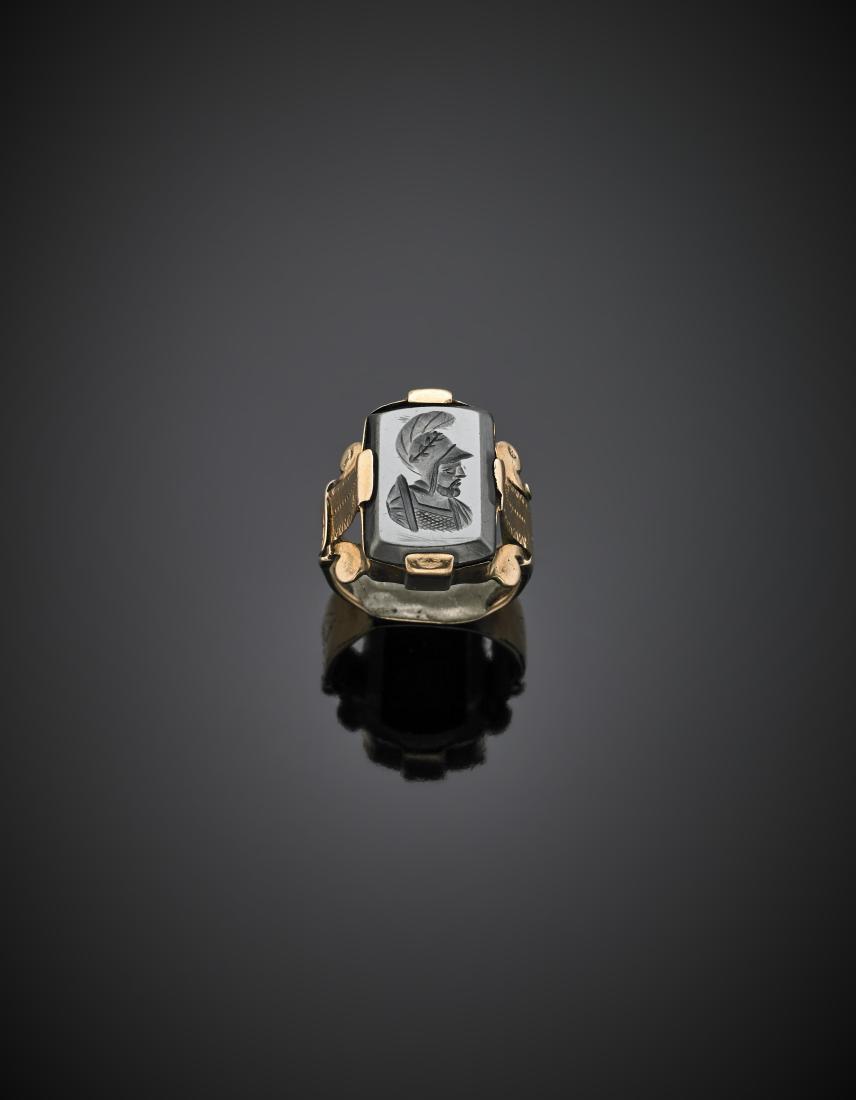 Carven hematite pink gold ring, g 8.66 size 8/48. (1 of 1)