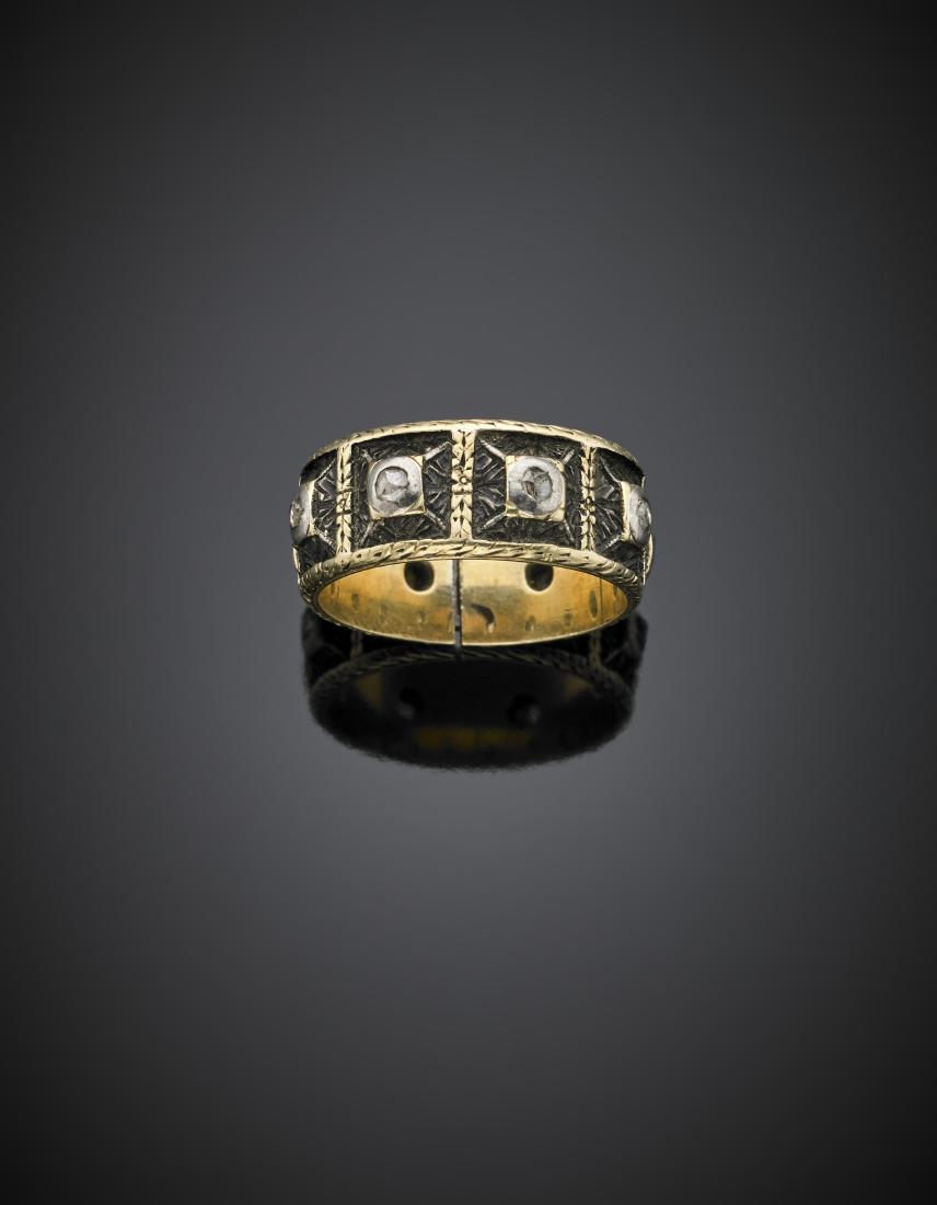 Yellow gold, silver and rose cut diamond band ring (1 of 1)