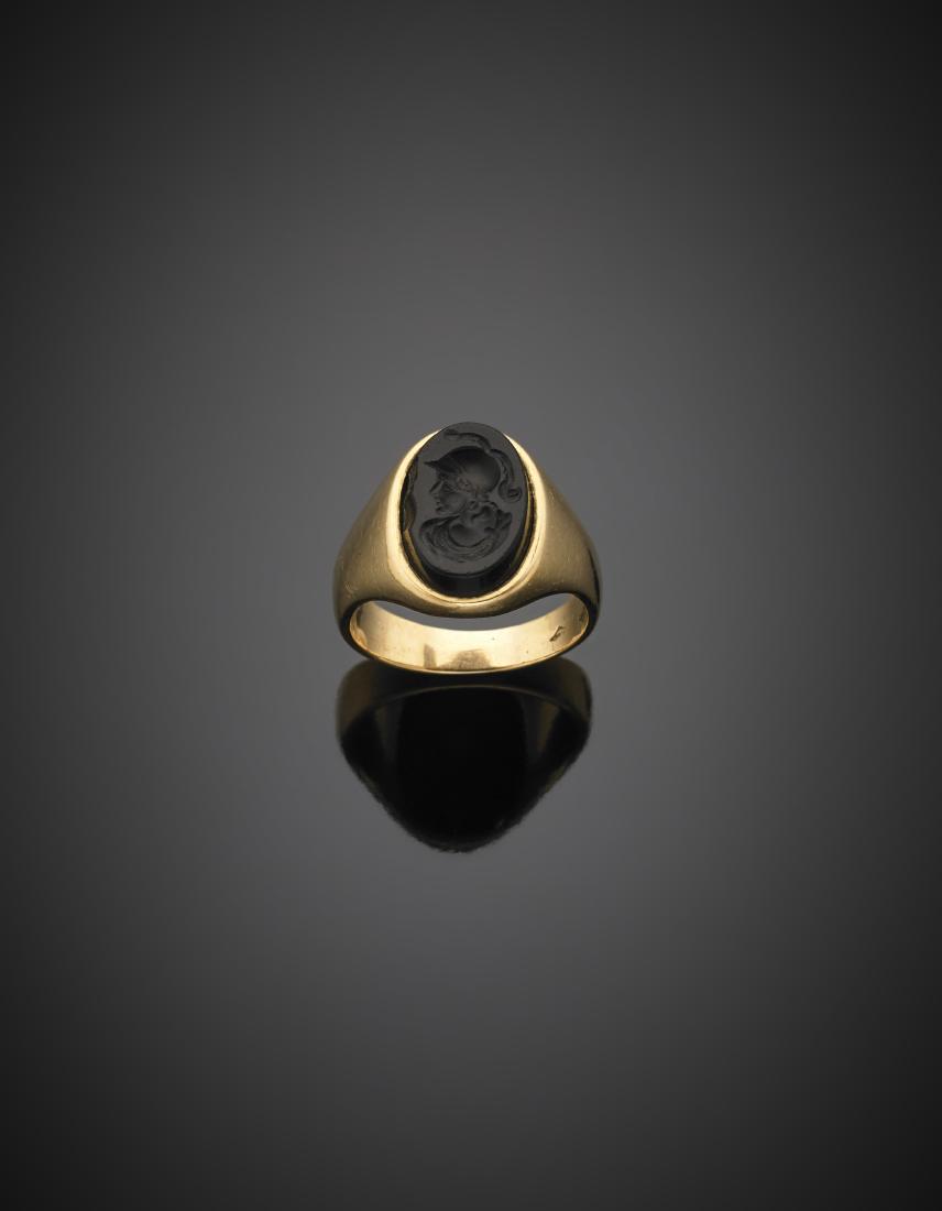 Carven onyx red gold ring, g 11.85 size 22/62.Anello in (1 of 1)