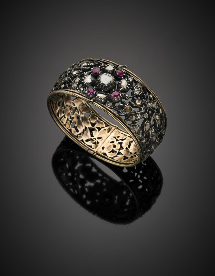 *Irregular flat diamond and ruby 9Kt gold and silver (1 of 1)