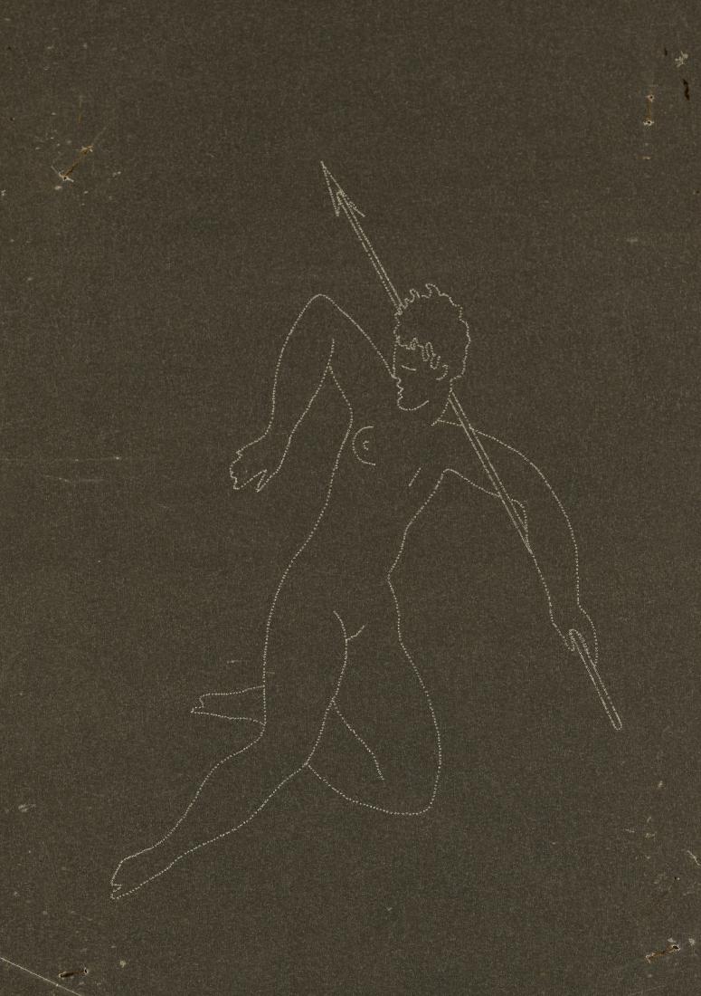 Gio Ponti (Milano 1891 - Milano: Gio Ponti (Milano 1891 - Milano 1979)"Venatoria"Cacciatrice armata di lancia. Milan, 1920s. "Spolvero" on semitransparent glossy paper. In blackcard boardpasse-partout, cast executed with the techniqu