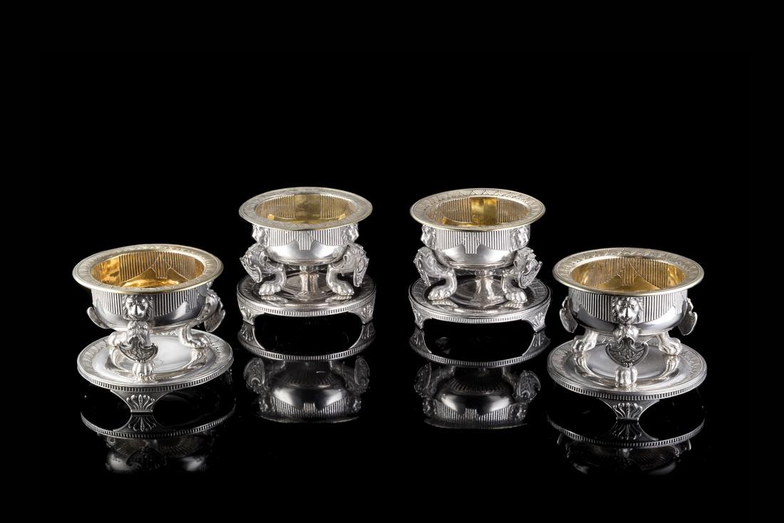 A set of four tripod silver cellar salt. London, 1803.: A set of four tripod silver cellar salt. London, 1803. Silversmith Digby Scott & Benjamin Smith I e London 1810, silversmith Benjamin Smith II & James Smith III; producted for Rundell, Bridg & Rundell