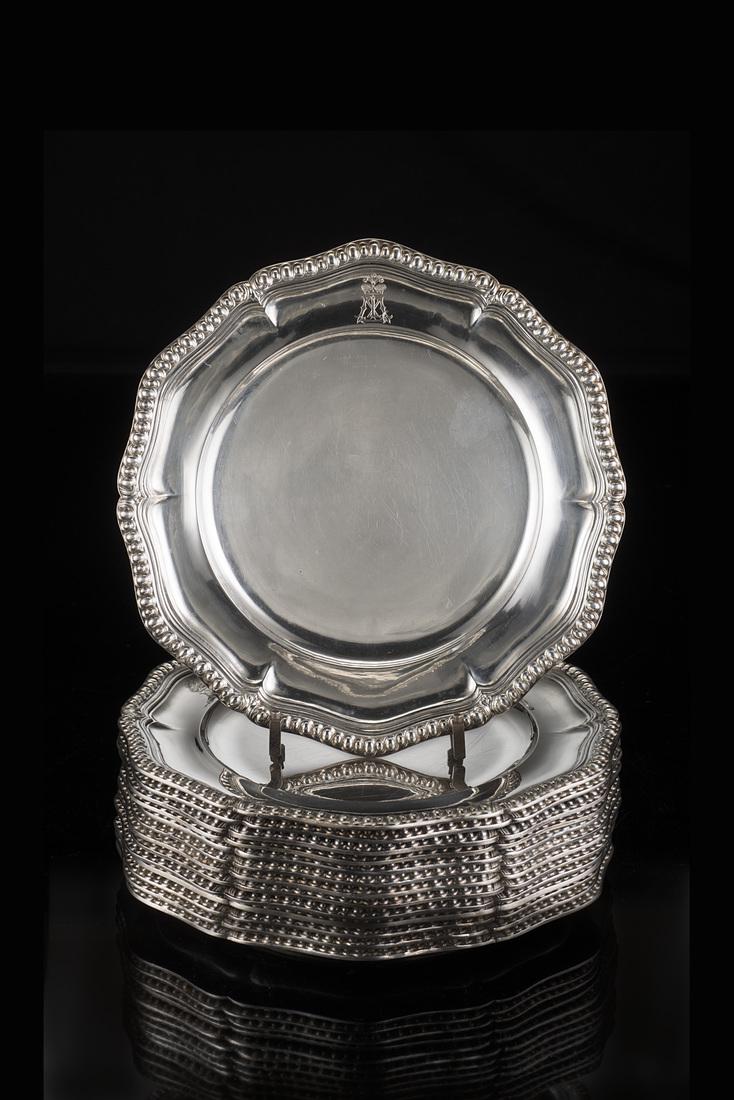 Fourteen cirular silver plates, thirteen marked Odiot (1 of 1)