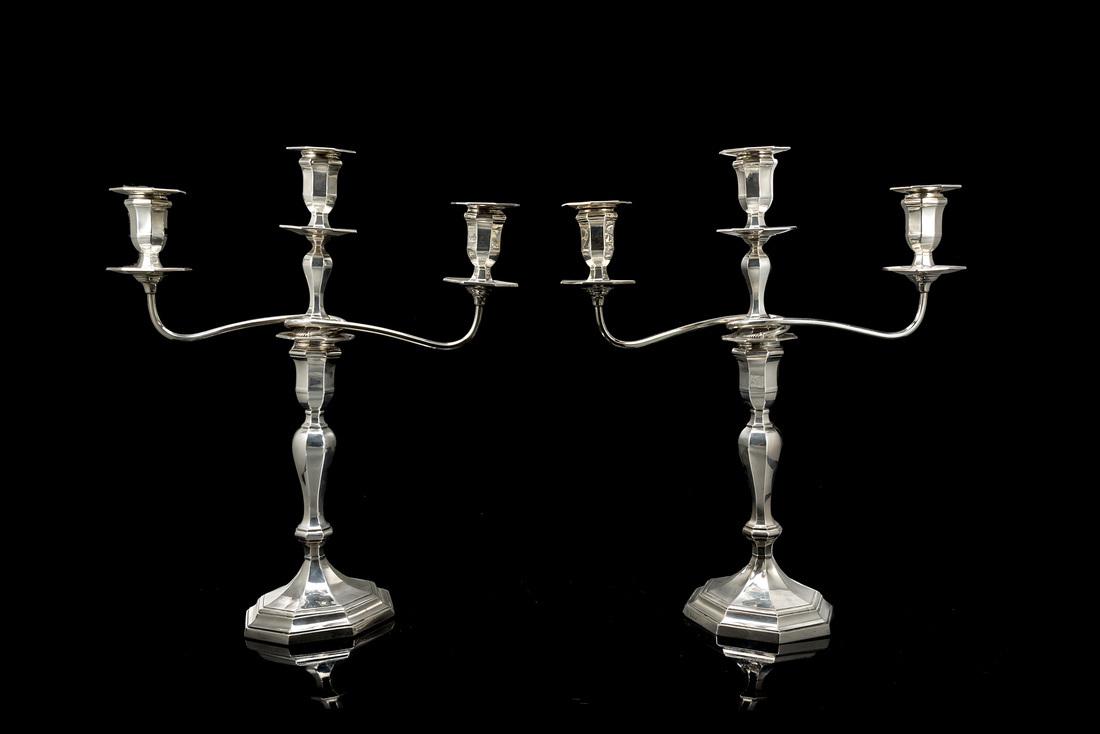 A pair of three-flames candelabras. London marks, early (1 of 1)
