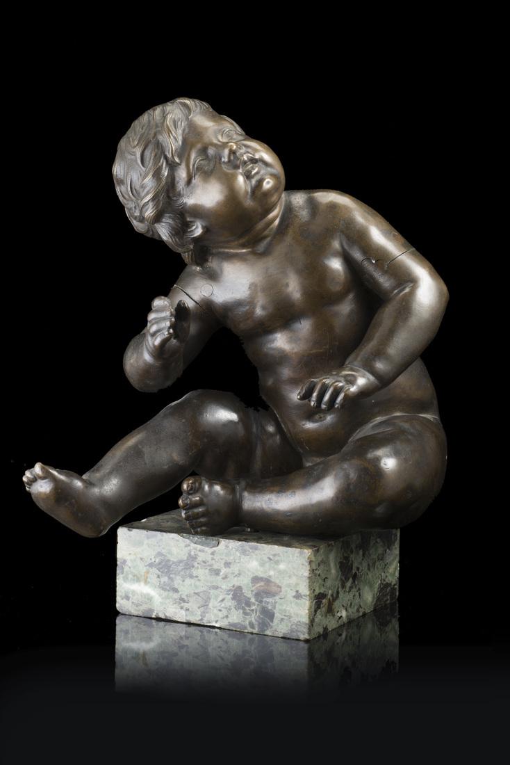 19th-century sculptor. A bronze putto (h. cm 18) on (1 of 1)
