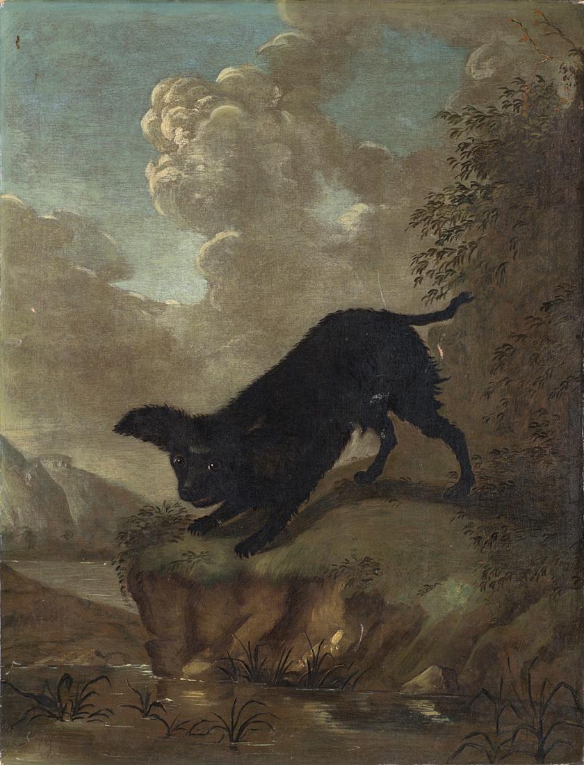Late 18th-century "Dog by the river" oil on canvas (cm (1 of 1)