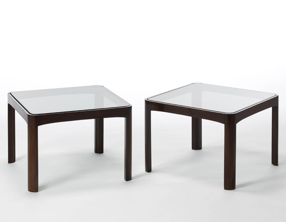 Pair of tables in solid Indian rosewood, with smoked (1 of 1)
