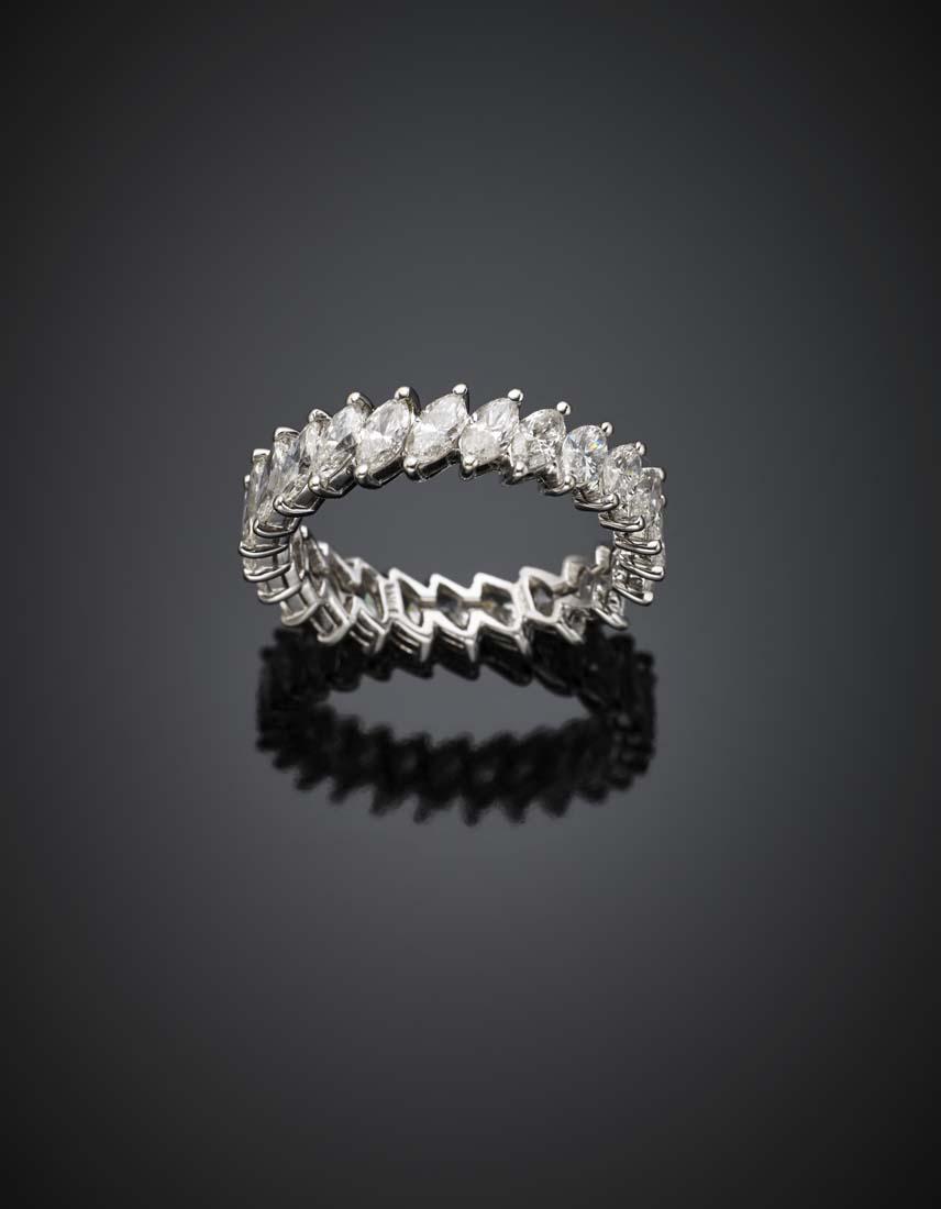 CRIVELLI Marquise diamond white gold eternity ring, in: CRIVELLI Marquise diamond white gold eternity ring, in all ct. 5 circa g 6.44 size 24.5/64.5. Marked 3130 AL. IT CRIVELLI Fedina eternity in oro bianco con diamanti a navette per complessivi ct. 5 cir