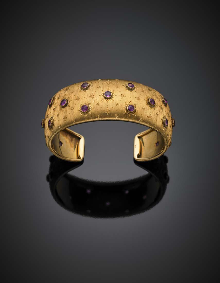 BUCCELLATI Yellow chiselled gold and ruby bangle, in (1 of 1)
