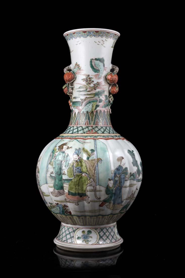 A Famille Verte vase with twin handles shaped as (1 of 1)