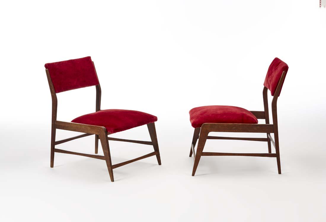 Pair of solid wood walnut armchair with padded seat and (1 of 1)
