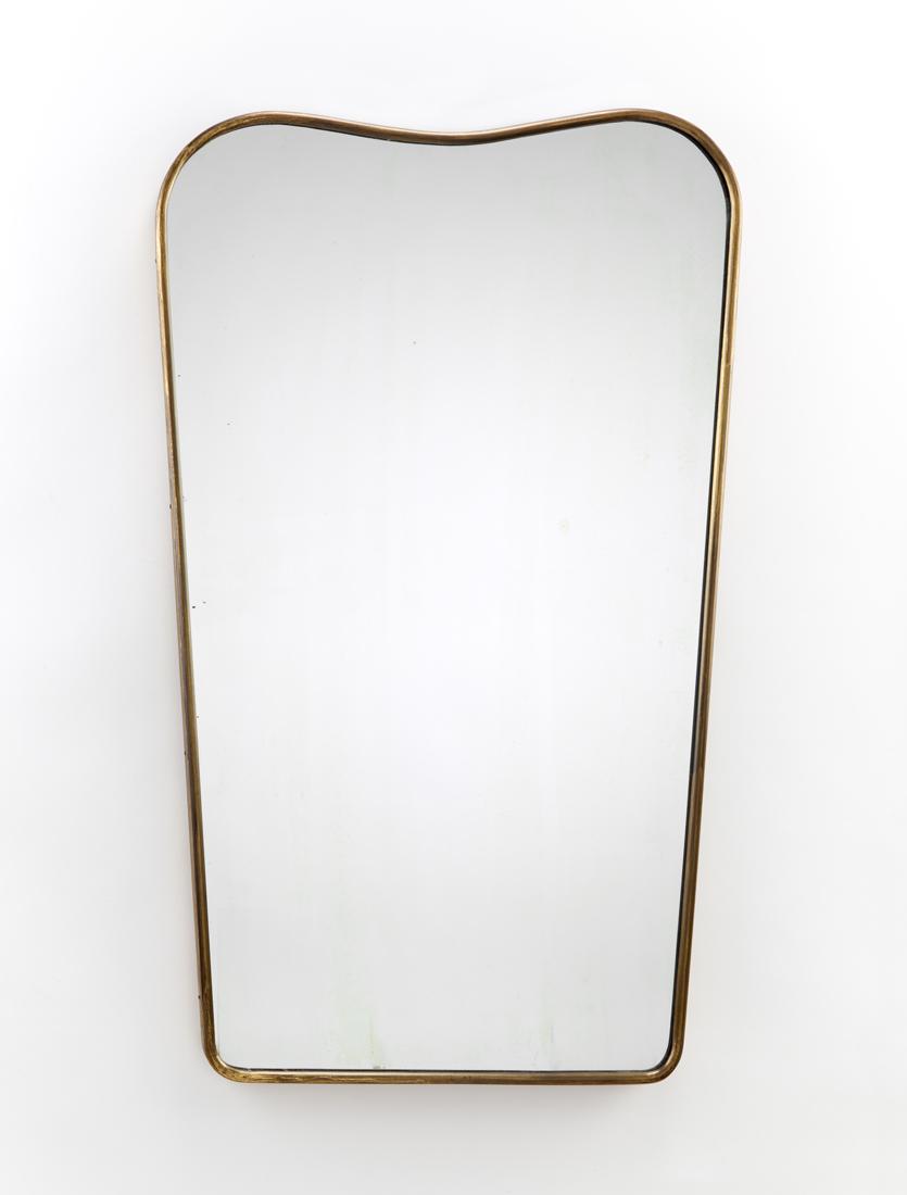 Mirror with wooden structure and brass frame. Milan, (1 of 1)