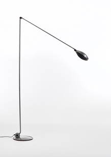 Tommaso Cimini Floor lamp model "Elle". Produced by: Tommaso Cimini Floor lamp model "Elle". Produced by Lumina Italia, Milan, 1986. Gray painted metal. (h 202.5 cm barrel. l 131 cm adjustable arm) (slight defects) Literature G. Gramigna, Repertorio