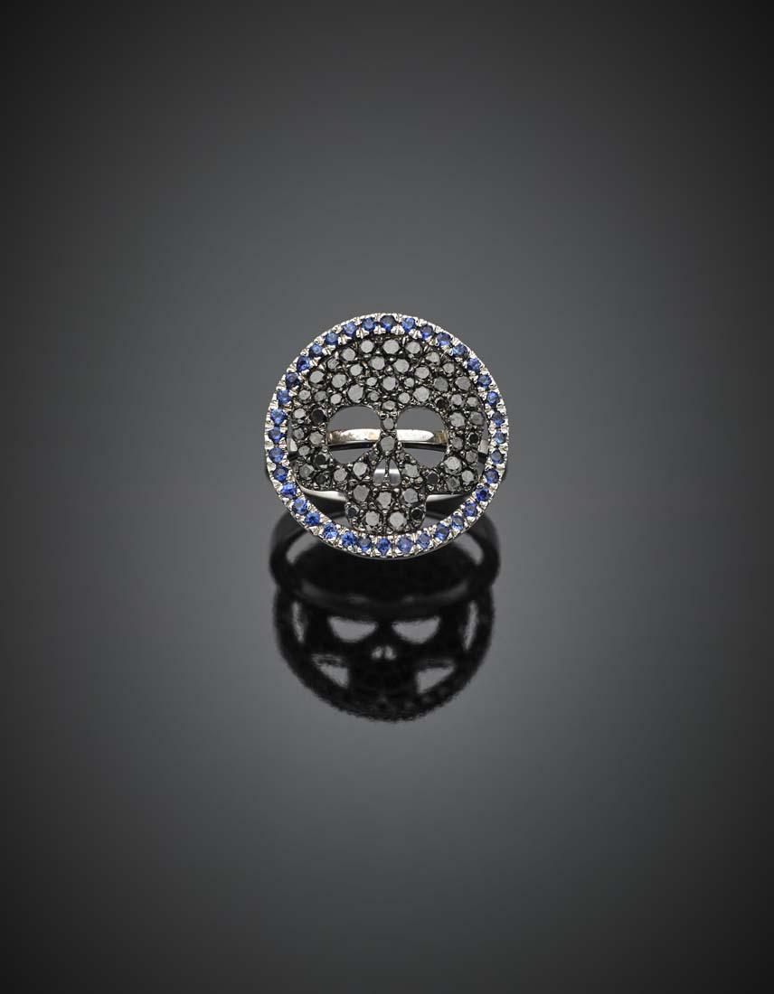 White gold sapphire and black diamond skull ring, g (1 of 3)
