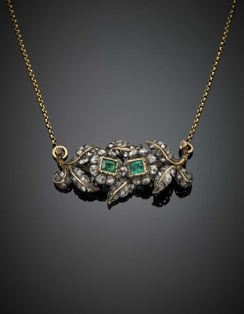 Emerald and diamond silver and gold central with yellow (1 of 1)