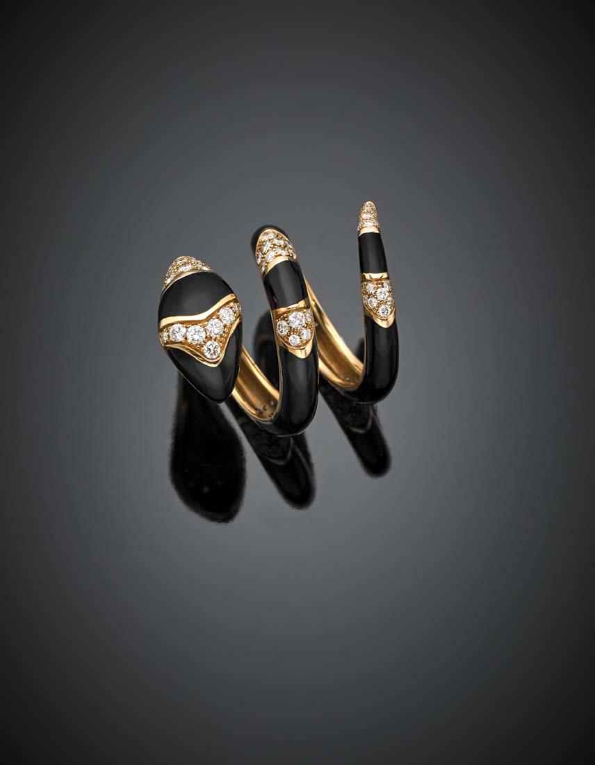 DI GREGORIO Pink gold and black enamel snake ring (1 of 1)