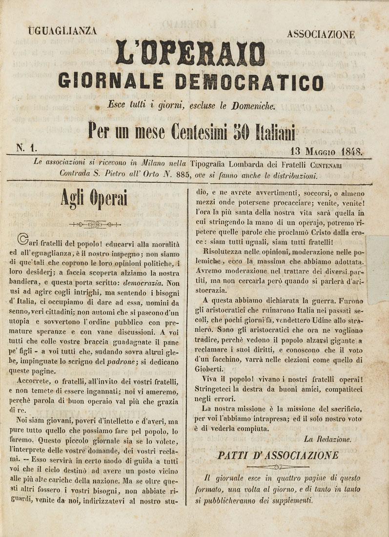 [MILANO - RISORGIMENTO] - L'Operaio, giornale (1 of 1)