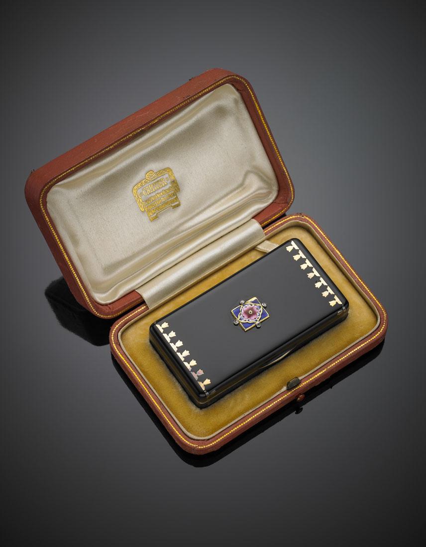 CARTIER Silver and gold alloy and black enamel box on (1 of 3)