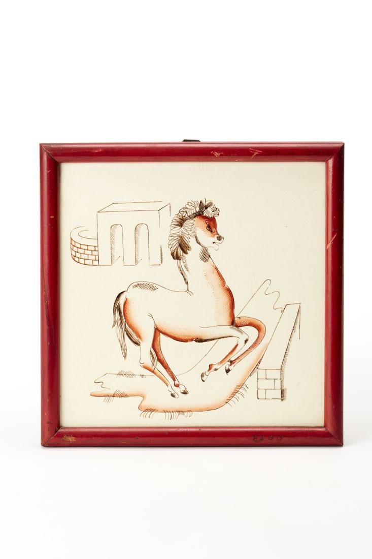 Giovanni Gariboldi (1908 - Milano 1971) Underglazed: Giovanni Gariboldi (1908 - Milano 1971) Underglazed ceramic tile in black and red on a white background. Produced by Richard-Ginori, S. Cristoforo, Milan, 1930s. Marked on the back and with graphic sy