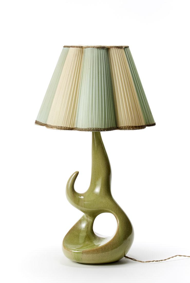 Antonia Campi (Sondrio 1921 - Savona 2019) Table lamp: Antonia Campi (Sondrio 1921 - Savona 2019) Table lamp model "C 272". SocietÃ Ceramica Italiana, Laveno, 1953-1954. Strong earthenware cast glazed in spotted crÃ¨me color; lampshade in pleated fab