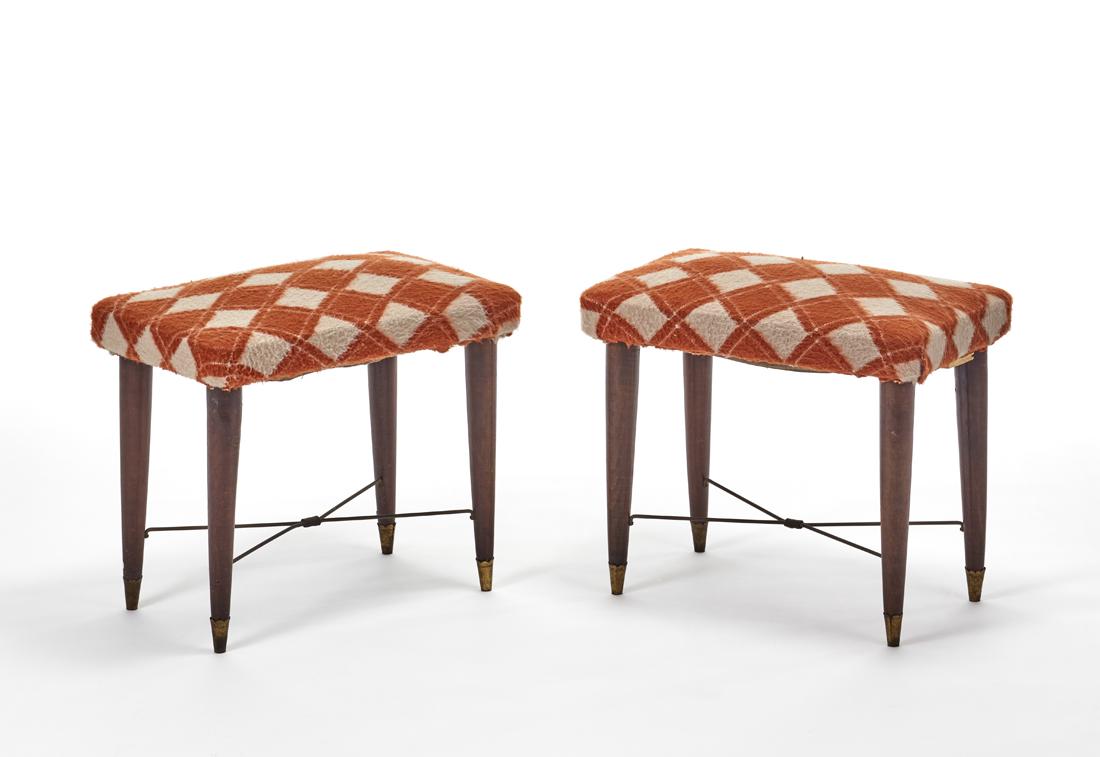 Pair of Novecento stools with mahogany wood structure, (1 of 1)
