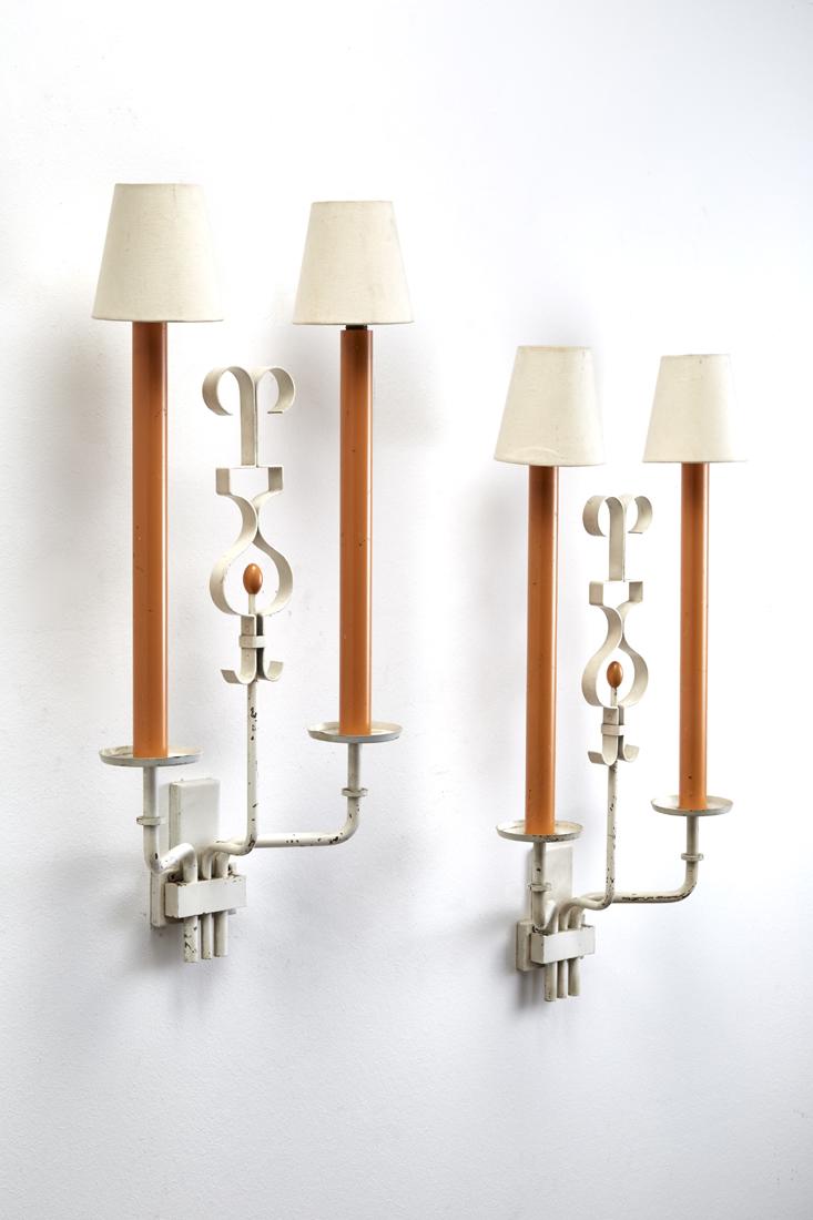 Stilnovo  Pair of two-flame wall lamps. Milan, 1940s. (1 of 1)