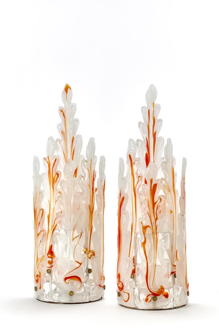 Mazzega  (Attributed)  Pair of wall lamps. Murano, (1 of 1)