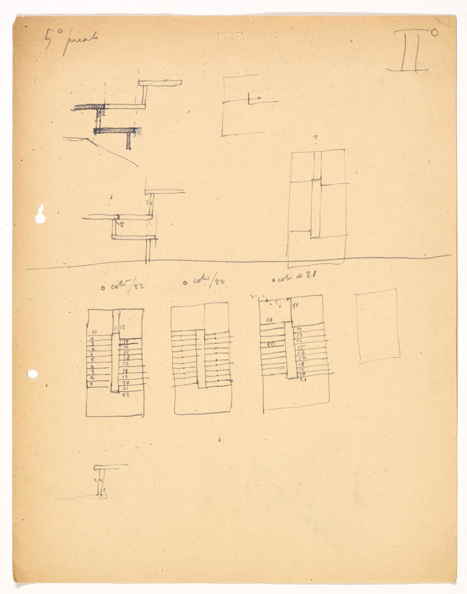 Gio Ponti (Milano 1891 - Milano 1979) "Modulo SPF: Gio Ponti (Milano 1891 - Milano 1979) "Modulo SPF "Montecatini"" Lot consisting of fifteen sheets relating to the study for modular stairs for Casa CittÃ . Milan, s.d. Graphite and black ink on pape