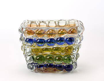 Ercole Barovier (Murano 1889 - Venezia 1974) Vase with tapered quadrangular section body of the (1 of 2)