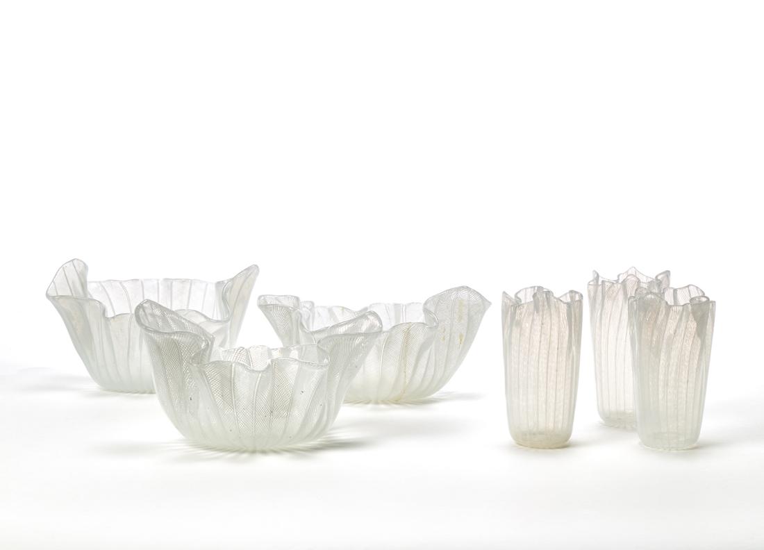 Fulvio Bianconi (Padova 1915 - Milano 1996) Lot consisting of three vases and three glasses of the (1 of 1)