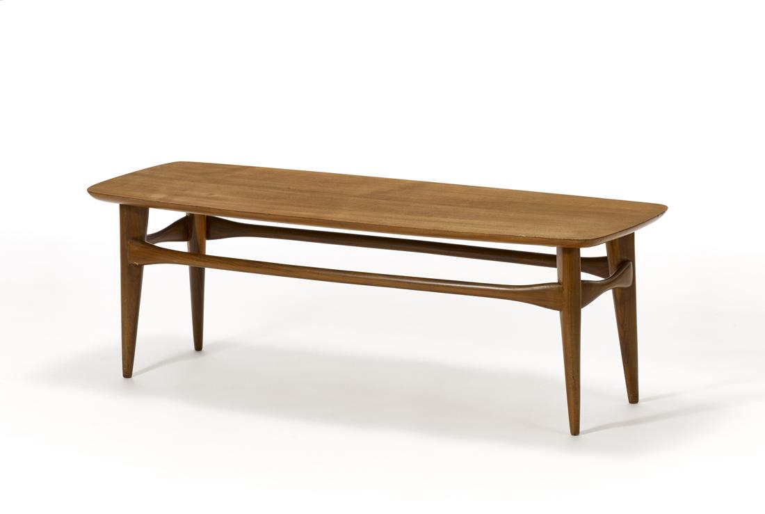 Manifattura nordeuropea  Coffee table in solid and veneer wood. 1960s. (122.5x41x45 cm.) (slight (1 of 1)