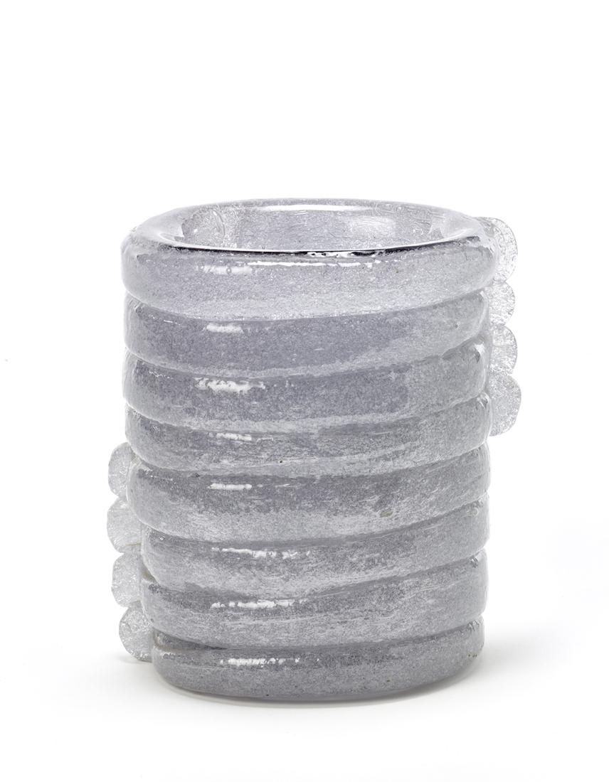 Manifattura di Murano  Vase in light gray pulegoso glass. Flattened section body, horizontal ribs (1 of 1)