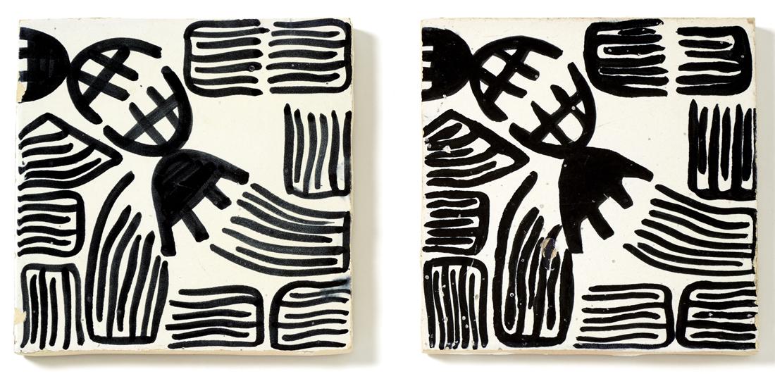 Giuseppe Capogrossi (Roma 1900 - 1972) "Nero - Superficie CP872/A" Two ceramic tiles decorated with (1 of 1)