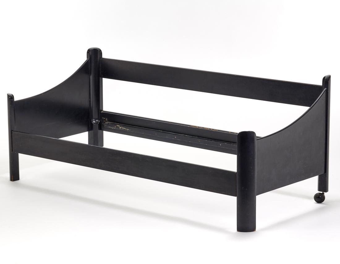 Luigi Caccia Dominioni (Milano 1913 - Milano 2016) Sofa bed model "L8 San Martino". Produced by: Luigi Caccia Dominioni (Milano 1913 - Milano 2016) Sofa bed model "L8 San Martino". Produced by Azucena, Milan, 1960s. Black painted wood, fitted with wheels on the rear legs. (200x72x87 cm.) (slight