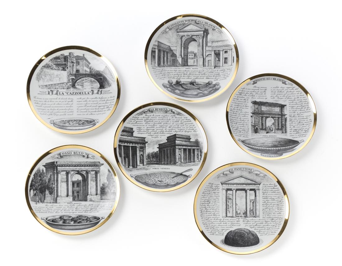Piero Fornasetti (Milano 1913 - Milano 1988) Six dishes of the series "SpecialitÃ  milanesi". Milan, (1 of 1)