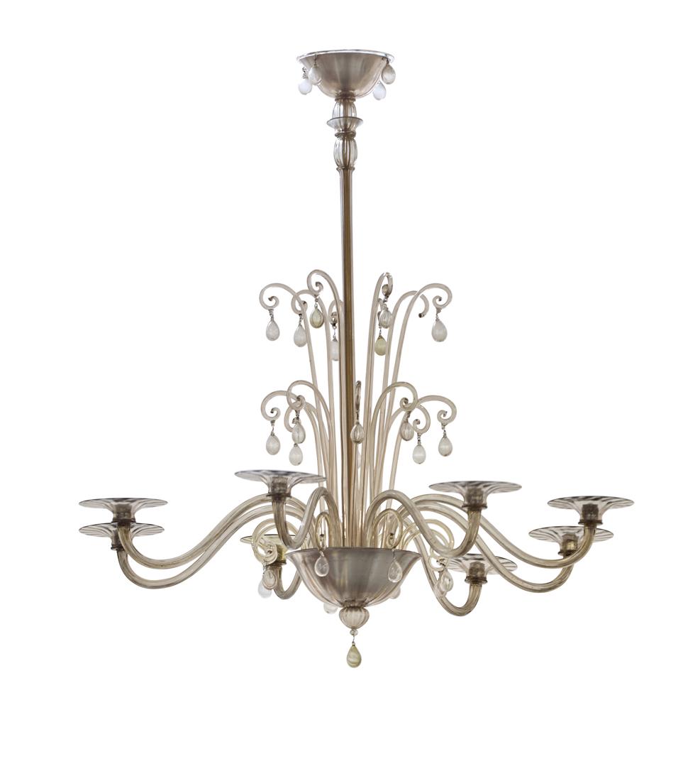 Manifattura di Murano  Suspension lamp with eight arms. 1920s/1930s. Pagliesco blown glass with (1 of 1)