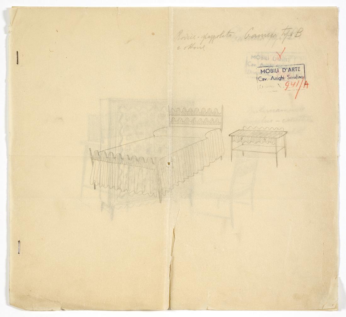 Paolo Buffa (Milano 1903 - Milano 1970) "Studio per Camera tipo B" Drawings on three sheets for the (1 of 3)