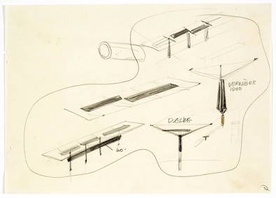 Gio Ponti (Milano 1891 - Milano 1979) "Dernière Idée" Study for a large dining table in stone, (1 of 1)